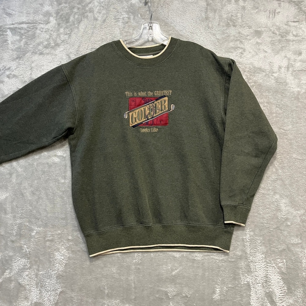 McC Sport Sweatshirt Men Large Green Golf Embroidered Crewneck Vintage Style